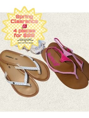 O'Neill White Leather Flip Flops & Pink Reef Striped Sandals - Pair